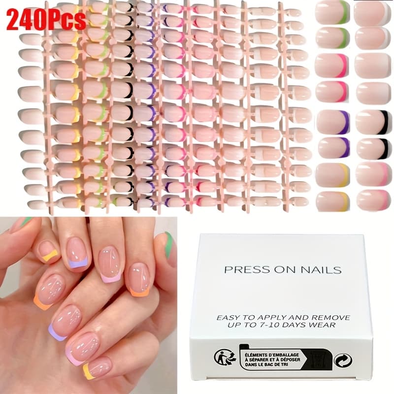 TEMU 240 Press-on Nails, Short Square Shape, Black And White Gradient Nails, 8 Color Options, Dy Matching, , Holiday Gift