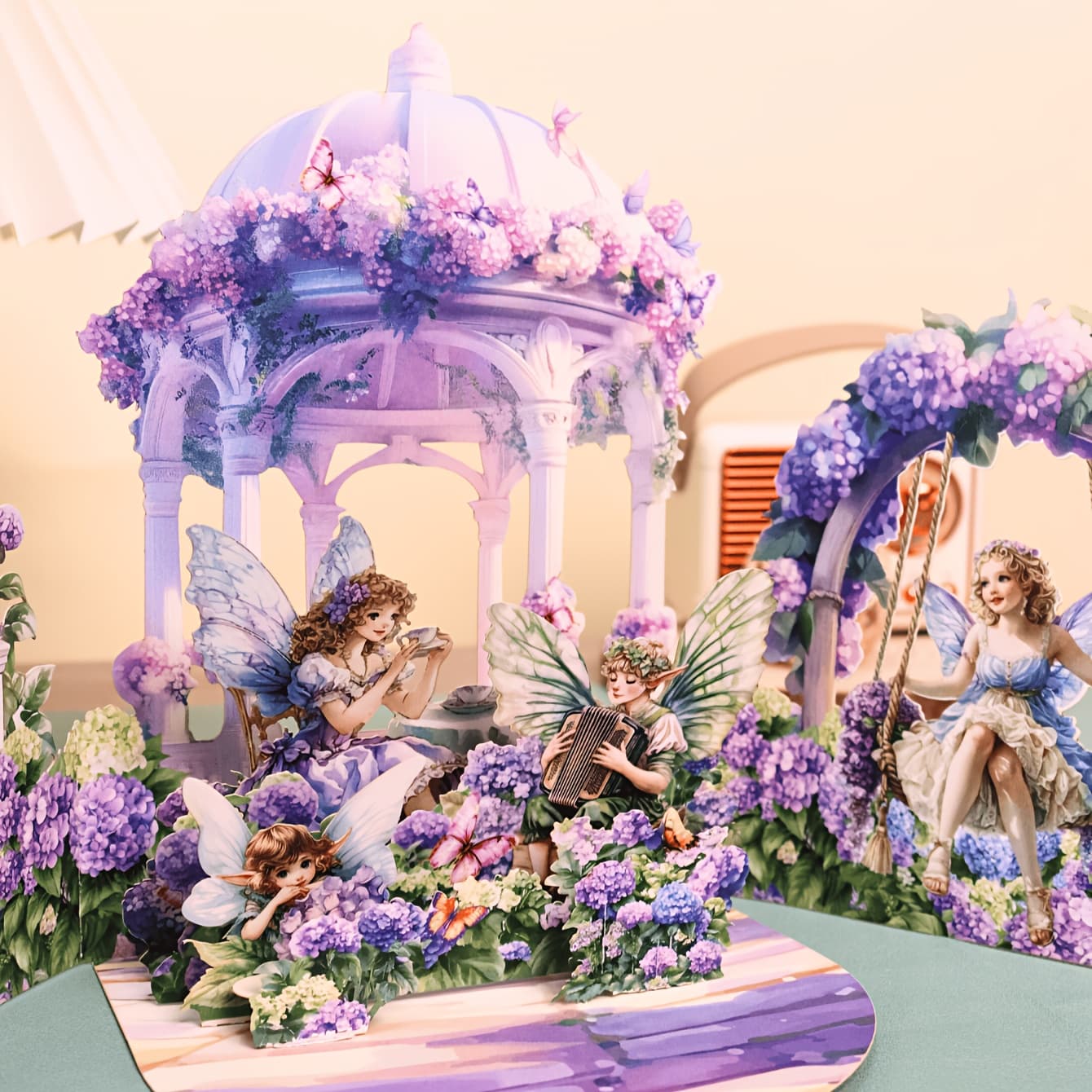 TEMU 1pc Handmade Purple Fairy-tale Garden Pop-up Card, Romantic And Fairies 3d Greeting Card, Perfect For Birthday, Valentine's Day, With Note Card And Envelope
