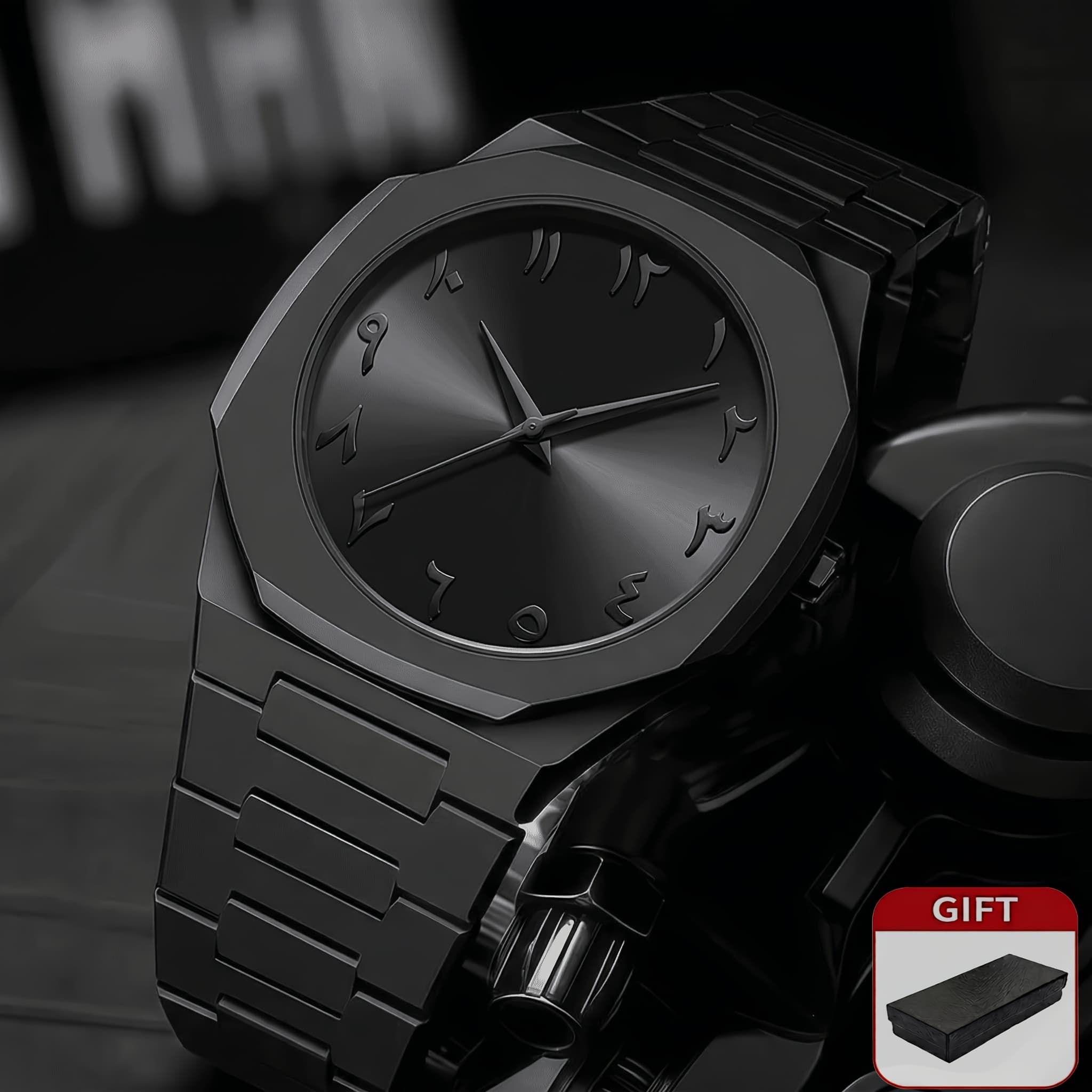 TEMU 1pc All Black Star Men's Watch Simple High-end Steel Niche Design Men's Watch