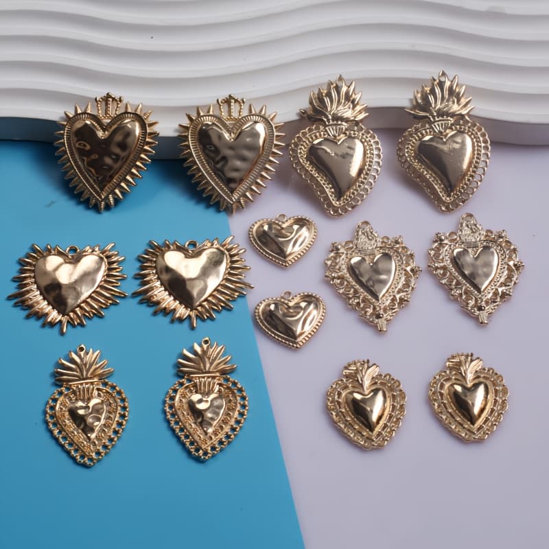TEMU 14pcs Mixed Kc Golden-tone Elegant Heart Charms - Intricate Floral & Geometric Patterns For Making, Necklace & Earrings Craft Supplies, For Women, Crafting | Sophisticated Jewelry | Finish
