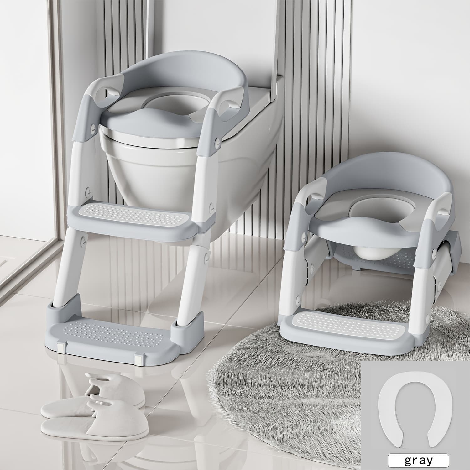 TEMU Potty Training Seat With Step Stool Ladder, Potty Training Toilet For Kids Boys Girls Toddlers - Comfortable Safe Potty Seat With Anti-slip Pads Ladder Grey