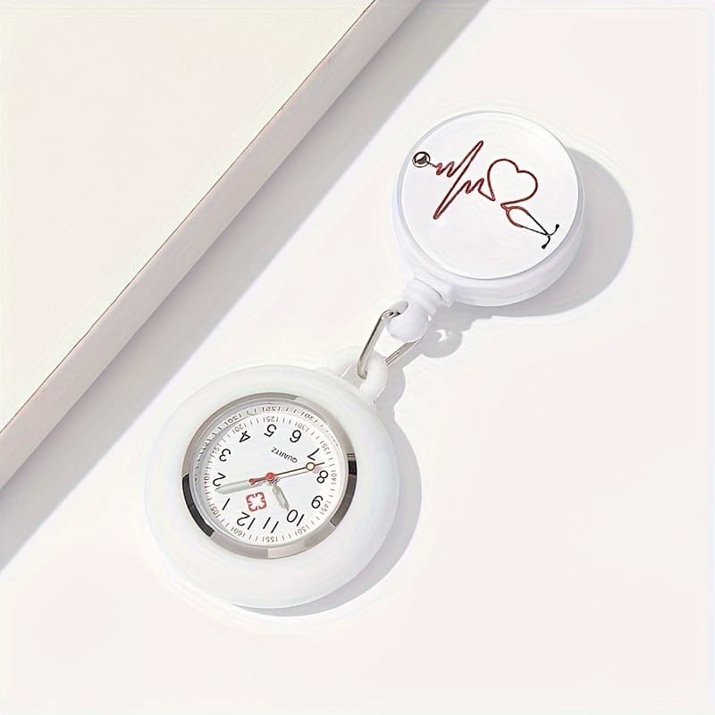 TEMU Toop Nurse Pocket Watch - Portable Durable Retractable Quartz Pocket Watch With Heartbeat Pattern - Japanese Quartz Movement, Electronic Drive, Non-rechargeable Button Battery, Alloy Case