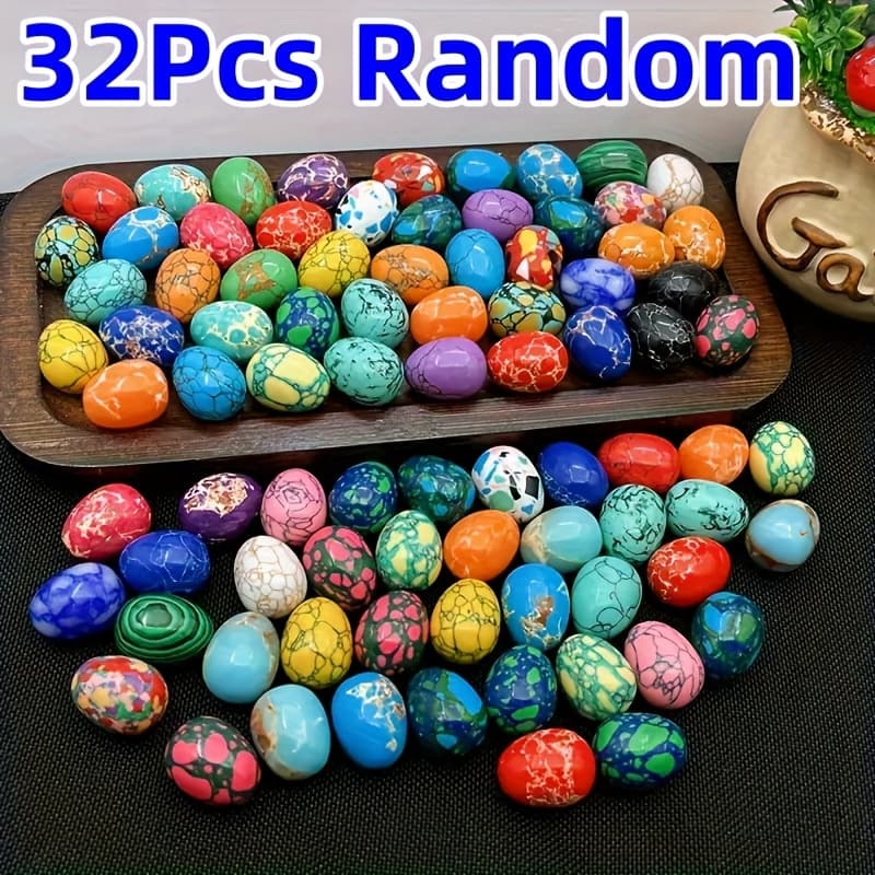 TEMU 32pcs 0.79inch Natural Eggs Stone Set - Gemstone Polished Gemstone Collectible Eggs - Perfect For Easter Handmade Decorative Ornaments & Holiday Gift Random