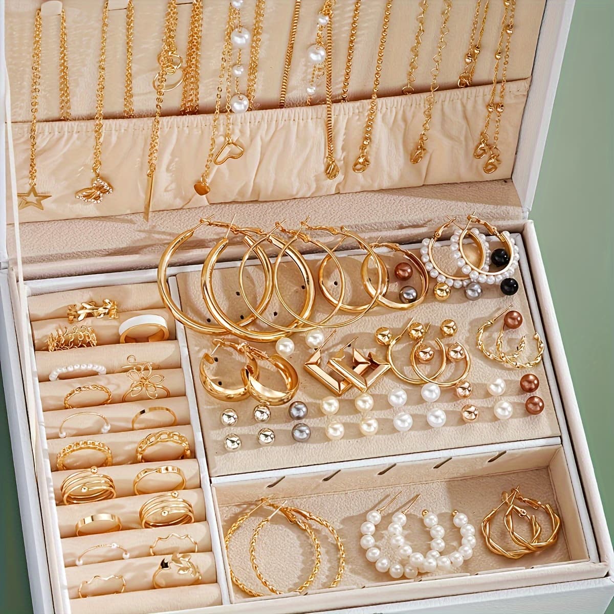 TEMU 86pcs Fashionable Elegant Necklace, Earrings, Rings, And Studs Jewelry Set For Women & S - Versatile Casual Attire Or Holiday Gift, Included