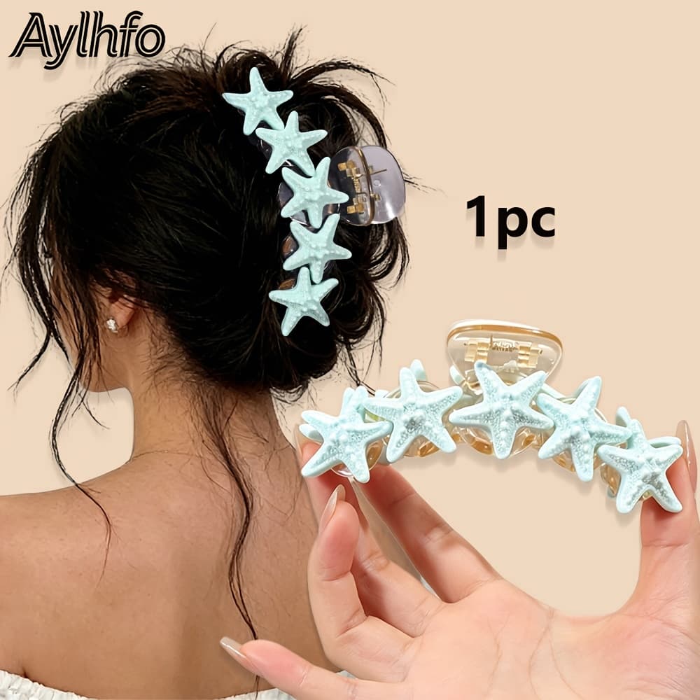 TEMU Aylhfo 1pc Summer New Multicolor Starfish Hair Clip, Ocean Beach Style Great Shark Hair Clip, Clip, Suitable For Thick Long Hair ' Daily Styling