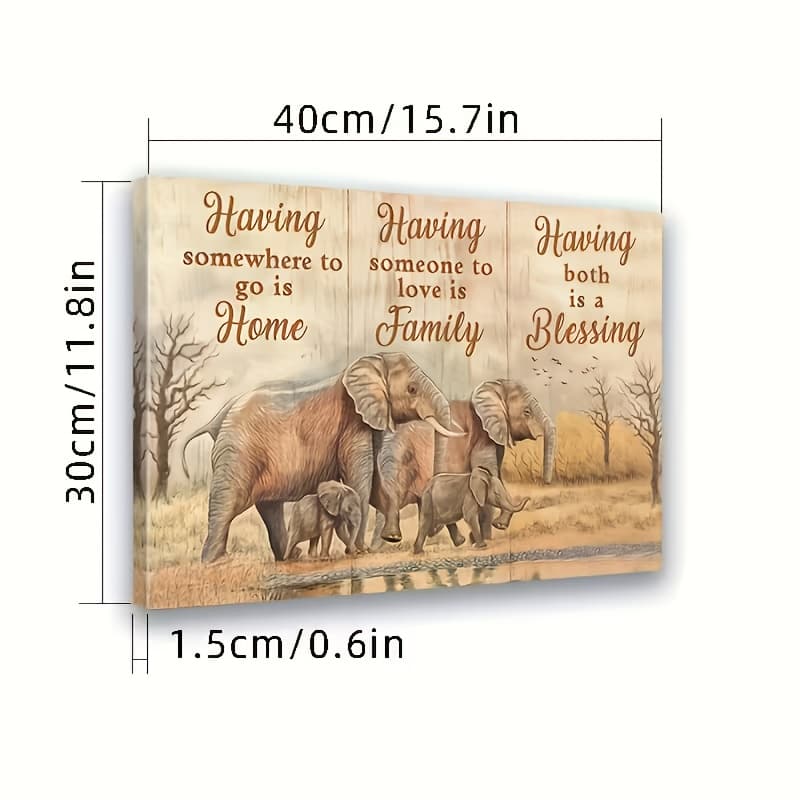 TEMU 1pc Wooden Frame Elephant Herd With Inspirational Quote Wall Art Canvas Painting - Ideal For Living Room, Bedroom, Decor, Perfect Gift For Housewarming, Christmas,