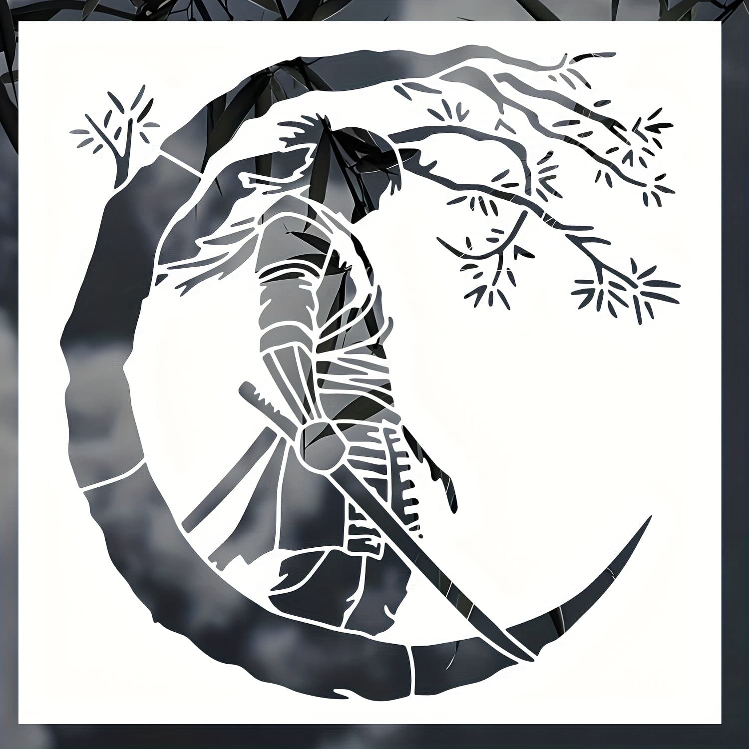 TEMU Eastern Warrior Stencil Reusable 11.8*11.8 Inches For Painting With Paint Brush Drawing Templates For Crafts Wall Art Furniture Canvas