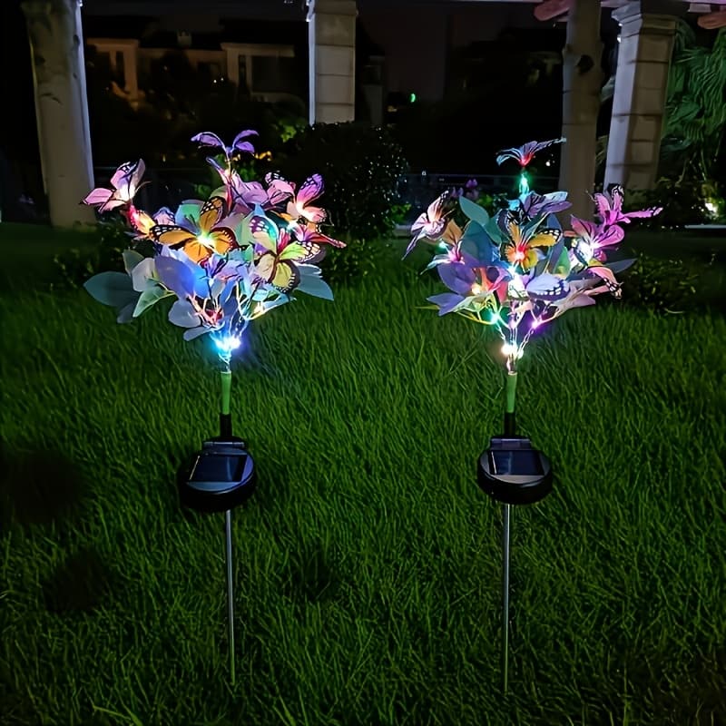 TEMU 2pcs Solar Light Outdoor Garden Decoration Lawn Ground Insert Light Colored Light Simulating Flower Light, Waterproof Ip65