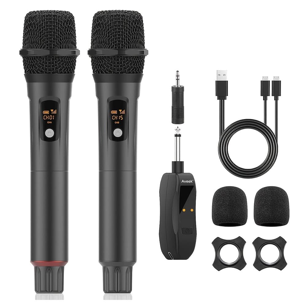 TEMU Rechargeable Wireless Microphones, Aveek Karaoke Handheld Microphone With Receiver, Microphones For Singing, Karaoke Machines, Dj, Party, Church, Wedding, Speech Wireless Microphones For Karaoke