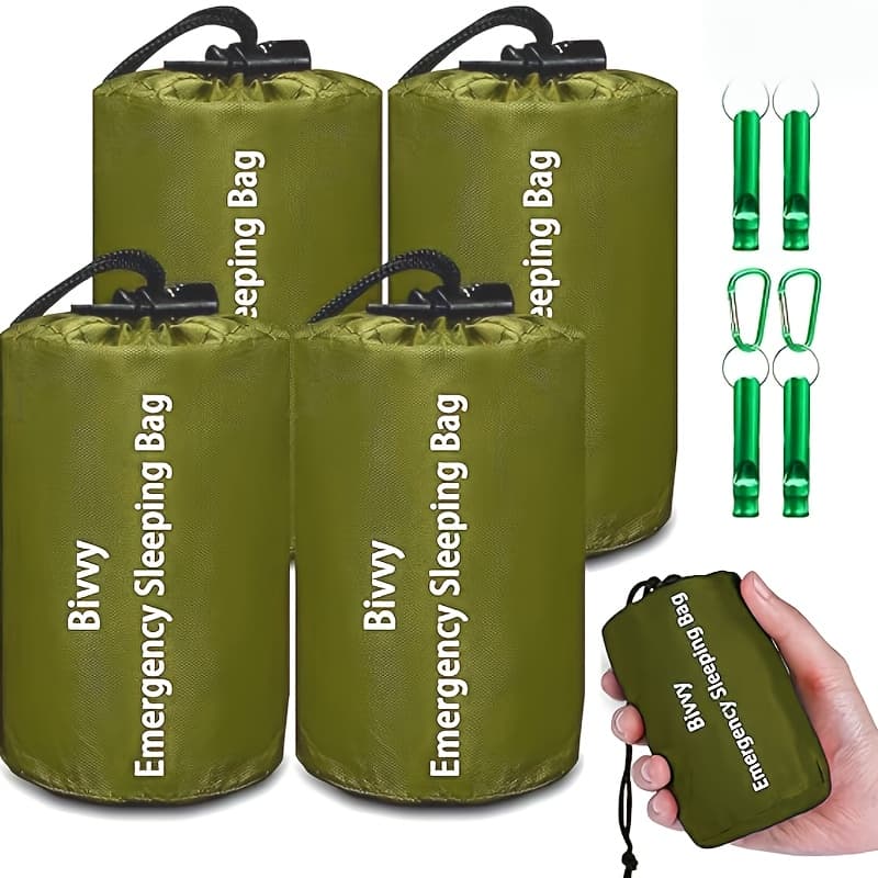 TEMU 4pcs Survival Sleeping Bag, Reusable Lightweight Compact Survival Portable Blanket With Survival Whistle