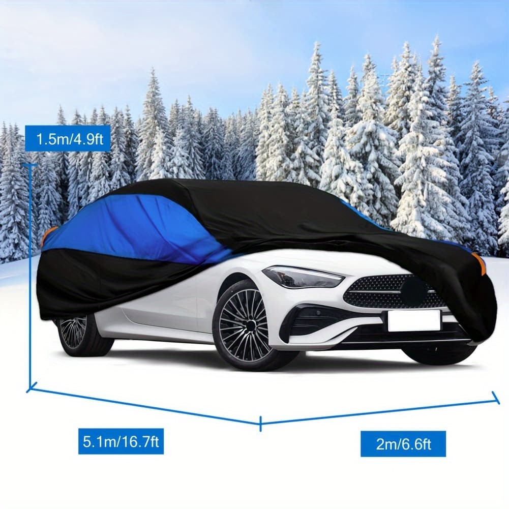TEMU 510 X 200 X 150 Cm/16.7 X 6.6 X 4.9 Ft Black And Blue Car Full Cover Waterproof Snow Dust Uv Protection For Ford Mustang/for Altima/for /for Camaro Malibu