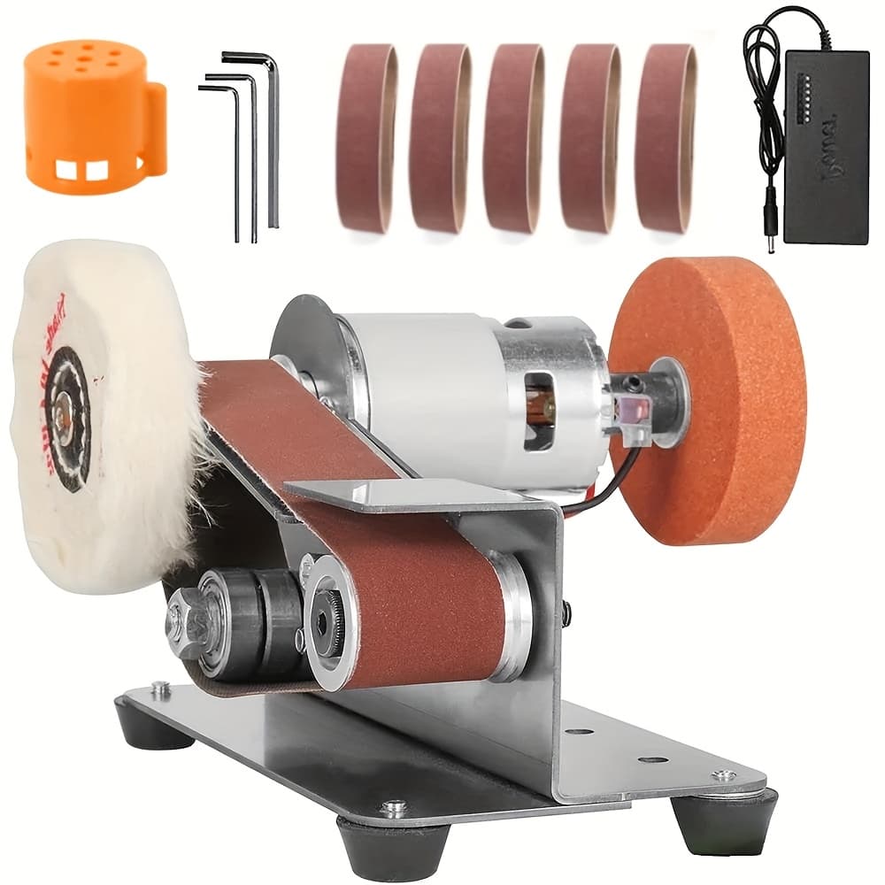 TEMU Mini Belt Sander Electric Diy 7 Adjustable Speed Control Small Grinder Sharpener Polisher Machine 110v With 10 Belts For Knife Making, Wood Metal Working, Handcraft