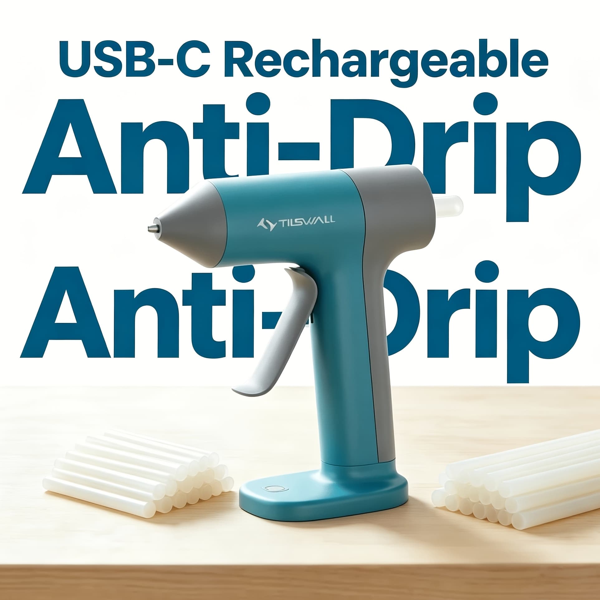 TEMU [valentine's Day Gift] | Instant And Drip-proof Hot Glue Gun | Usb-c Hot Melt Glue Gun (includes 20 Glue Sticks) | Portable Fast Charging | Perfect For Crafts And Repairs | Confessing Blue