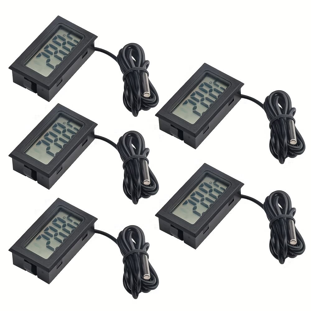 TEMU 5pcs Multi Functional Fy-10 Micro Lcd Embedded Temperature Gauge - Temperature Tester Detector - Professional Temperature Sensor - Suitable For Indoor And Outdoor - Black