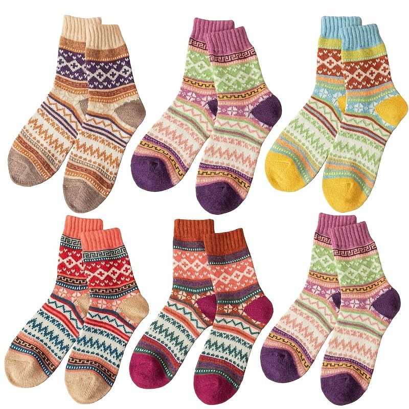 TEMU 6 Pairs Of Women's Winter Socks, Thick Soft And Warm Casual Socks, Hiking And Skiing, Christmas Gifts, Outdoor Socks, Famous