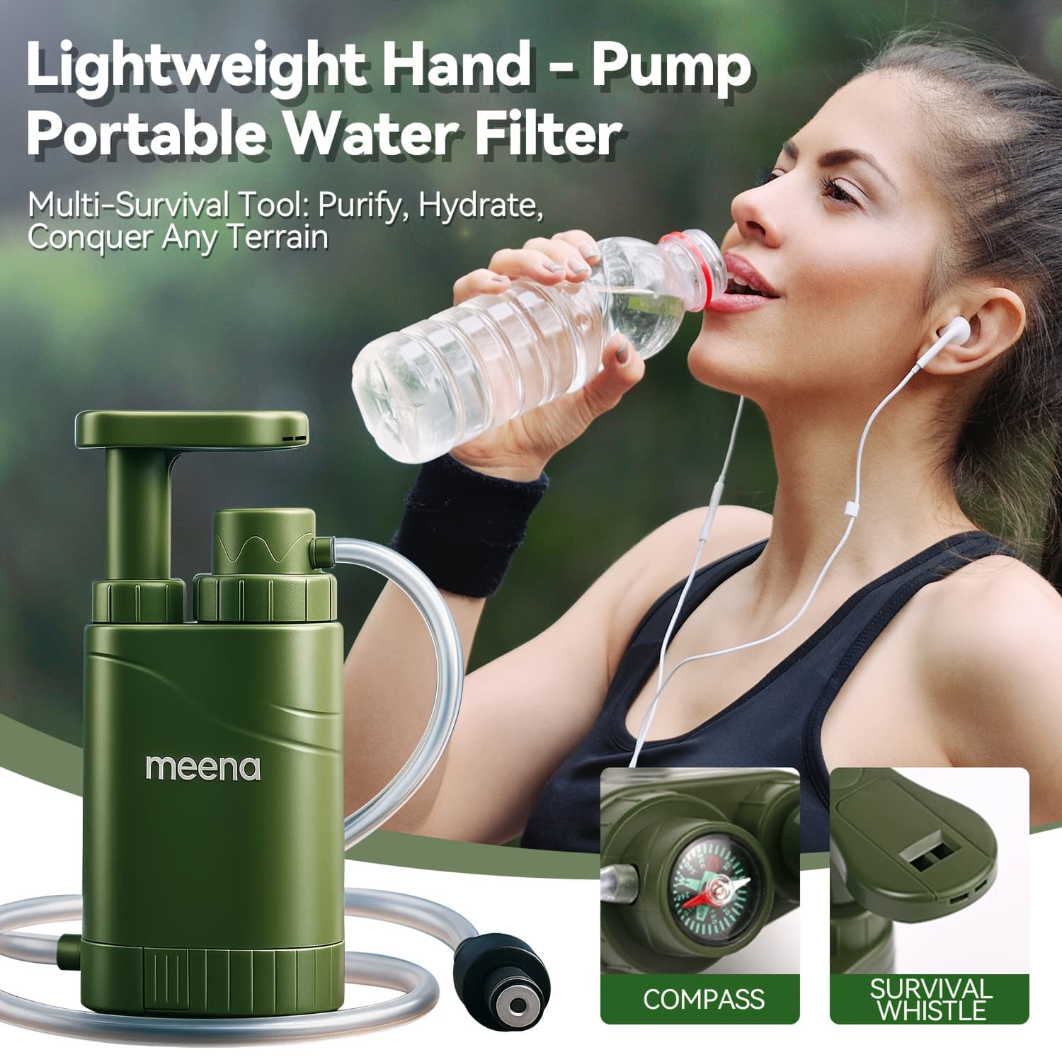 TEMU Portable Water Purifier Pump With Replaceable Carbon 0.01 Micron Water Filter, 4 Filter , Portable Outdoor Emergency And Survival Gear - Camping, Hiking, Backpacking