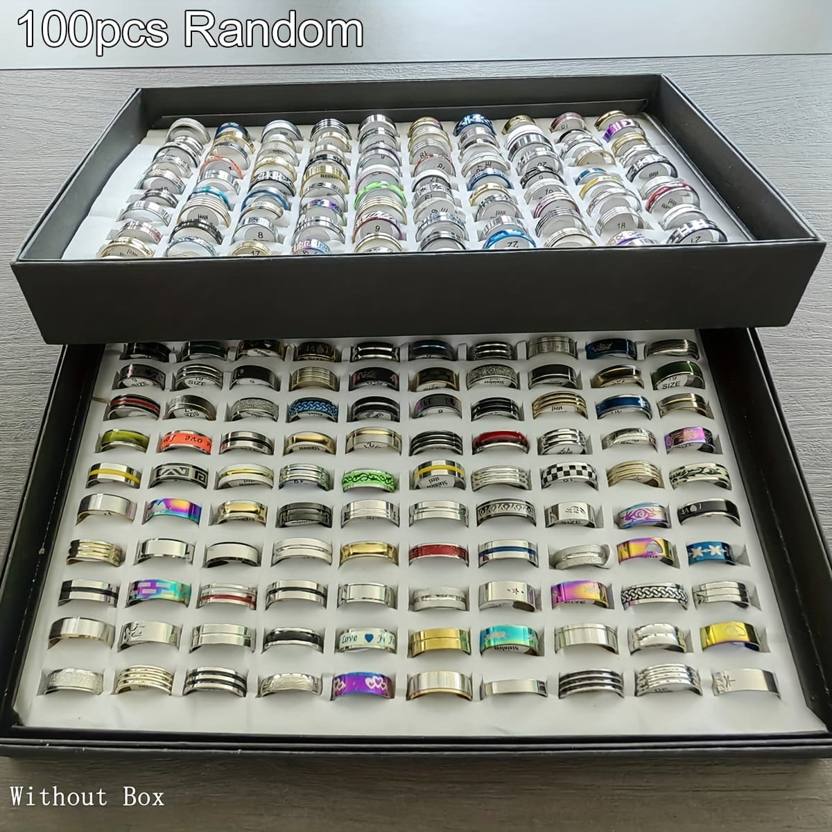 TEMU Random Wholesale Of 50 Or 100pcs Of Fashionable And Classic Striped Heart-shaped Steel Rings For Men And Women, With A Of Styles For Daily Party Accessories And Gifts