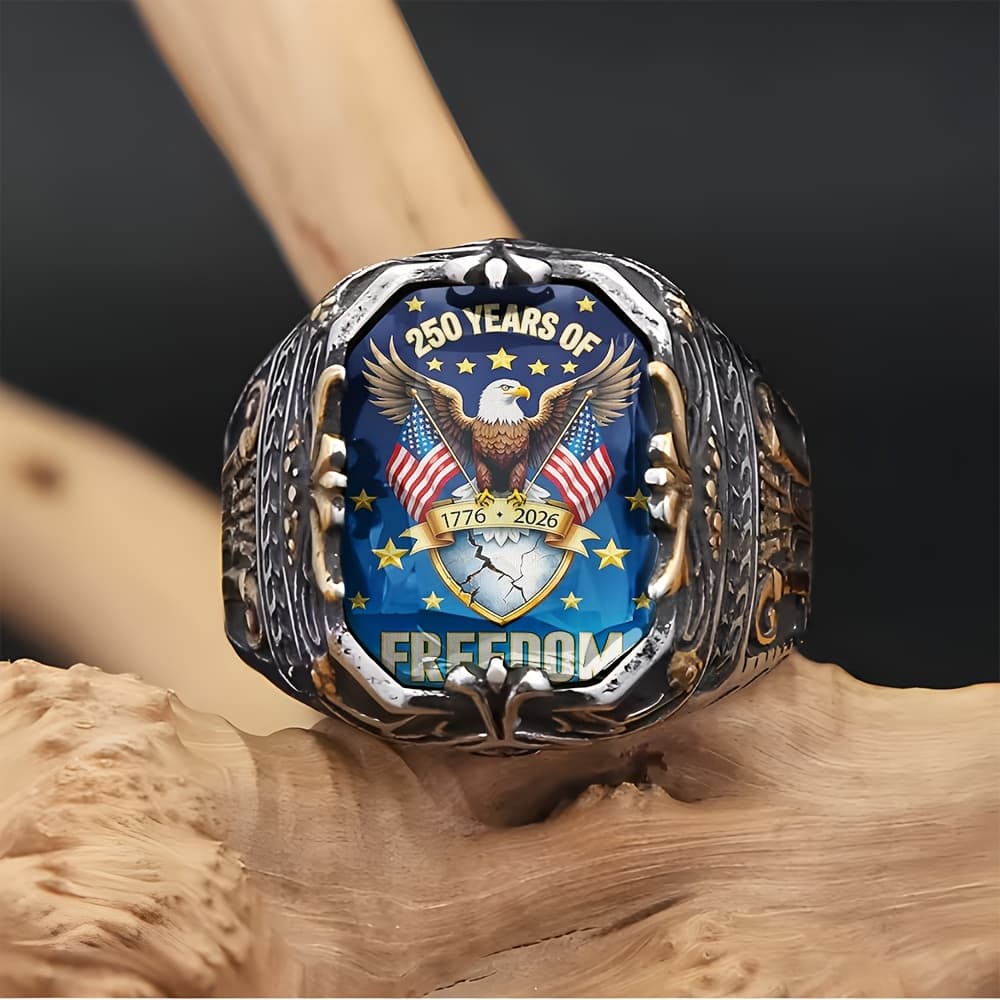TEMU Men's Eagle Flag Shield 25th Anniversary Ring: Exquisitely Carved, Vintage Jewelry, Suitable For Casual Attire And Special Occasions