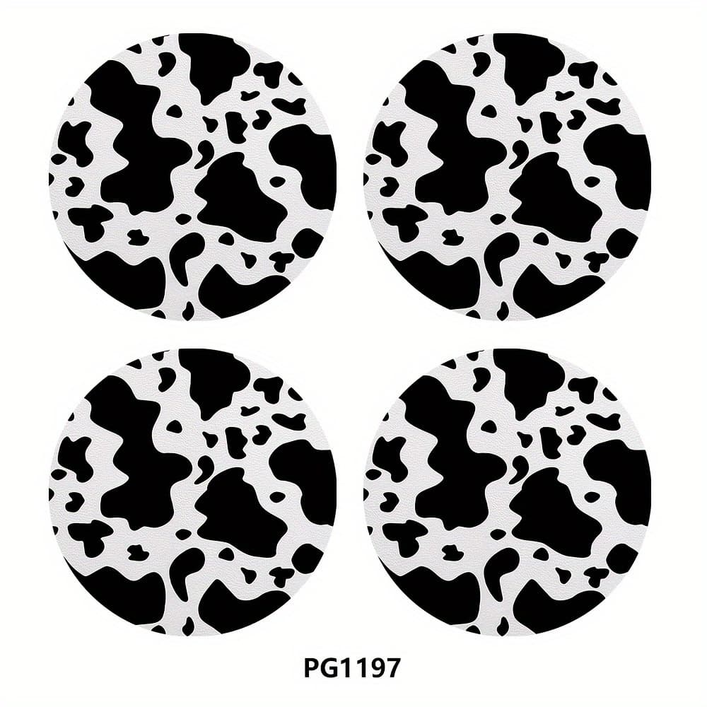 TEMU 4pcs Cow Pattern Car Coaster Pu Leather 2.75in Women's And Men' Interior Accessories, Car Water Cup Mats, Beverage Mat Decorations, Give Birthday Gifts To Relatives , Party Gifts