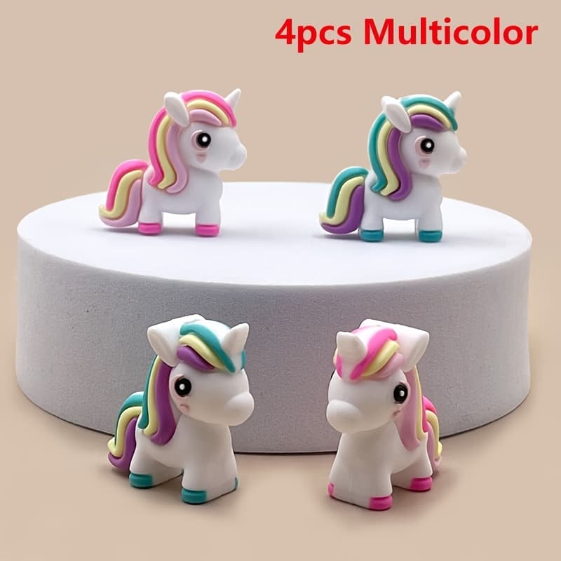 TEMU 4pcs 3d Silicone Beads Cute Animal Shaped Beads, Colorful Horse Charms For Pen, Jewelry Making, And Craft Additions, Beads And Bead Assortments