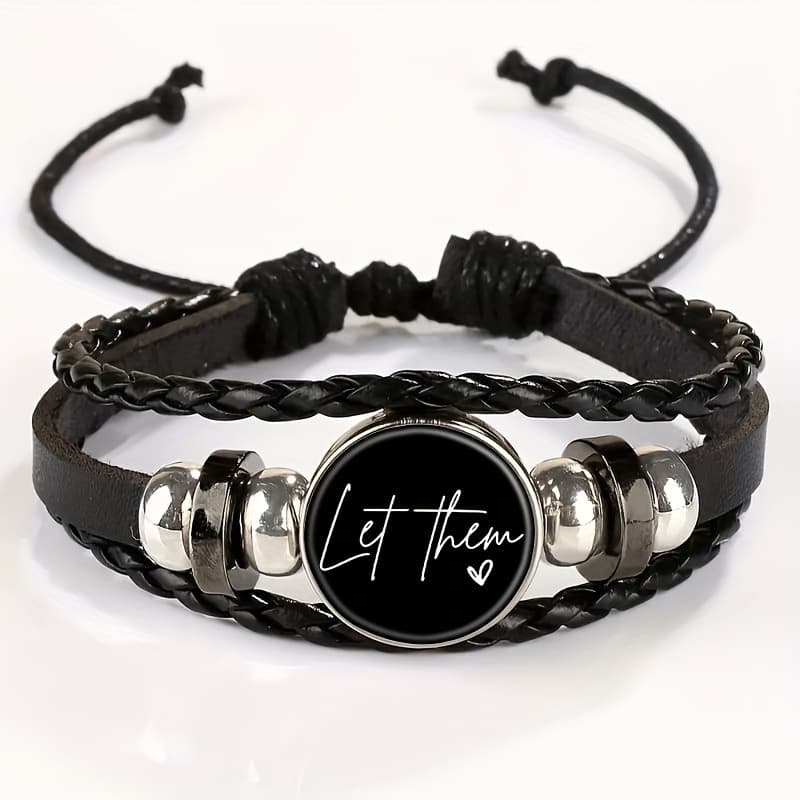 TEMU Adjustable Vintage Bracelet With Retro Easy Statement Necklace Pendant - Stylish Black Faux Leather Wristband For Everyday Wear Or Gift , For Teenager, For Teenager