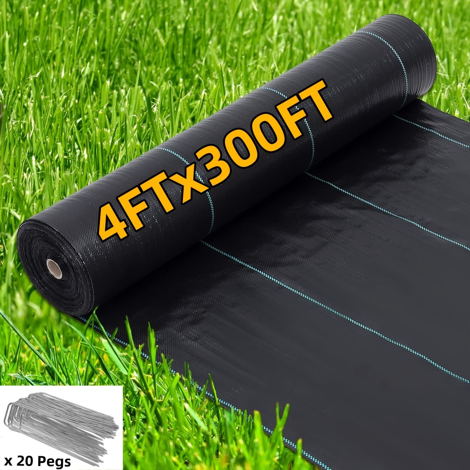 TEMU 4ft X 300ft Weed Barrier Landscape Fabric Heavy Duty, 3.2oz Garden Blocker Fabric Weed Mats, For , Weed Barrier (with 20 U-securing Pegs)