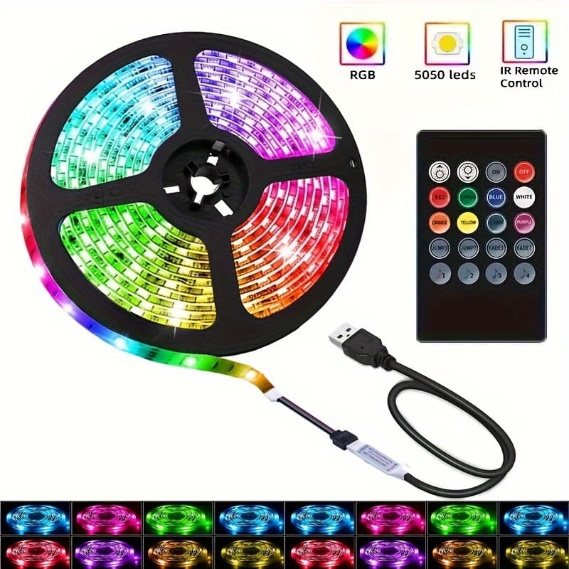 TEMU A Flexible 5050 Rgb Led Light Strip That Comes With -key Remote Control And Is Usb, Ideal For Decorating Bedrooms, Parties, Kitchens, And Homes ( In Sizes 1/5/10/15/20mm)