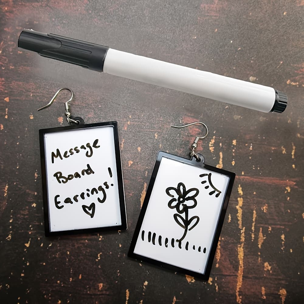 TEMU Blank Message Board Pendant Earrings With Dry Erase Marker - Text & Designs For Poster Boards, , Artist Paintings - Women's Fashion Earrings