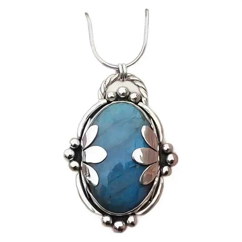 TEMU A Vintage Bohemian Style Smooth Natural Stone Pendant Necklace, An Elegant Jewelry Accessory For Women's Fashion Sweaters