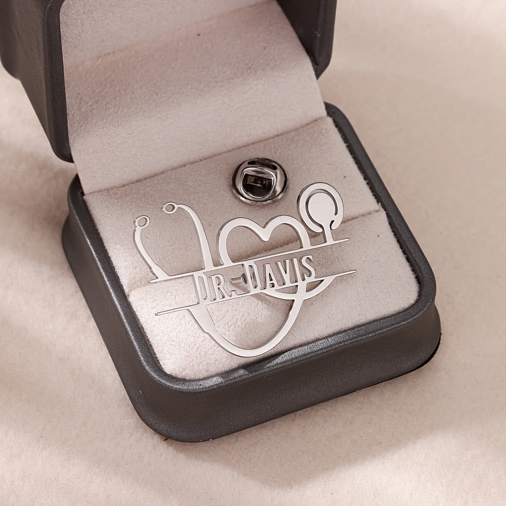 TEMU 1pc [custom Brooch] Personalized Heart Stethoscope Custom Name Brooch Stainless Steel Christmas Thanksgiving Doctor Nurse Veterinarian Perfect Gift Daily Wear (no Gift Box)
