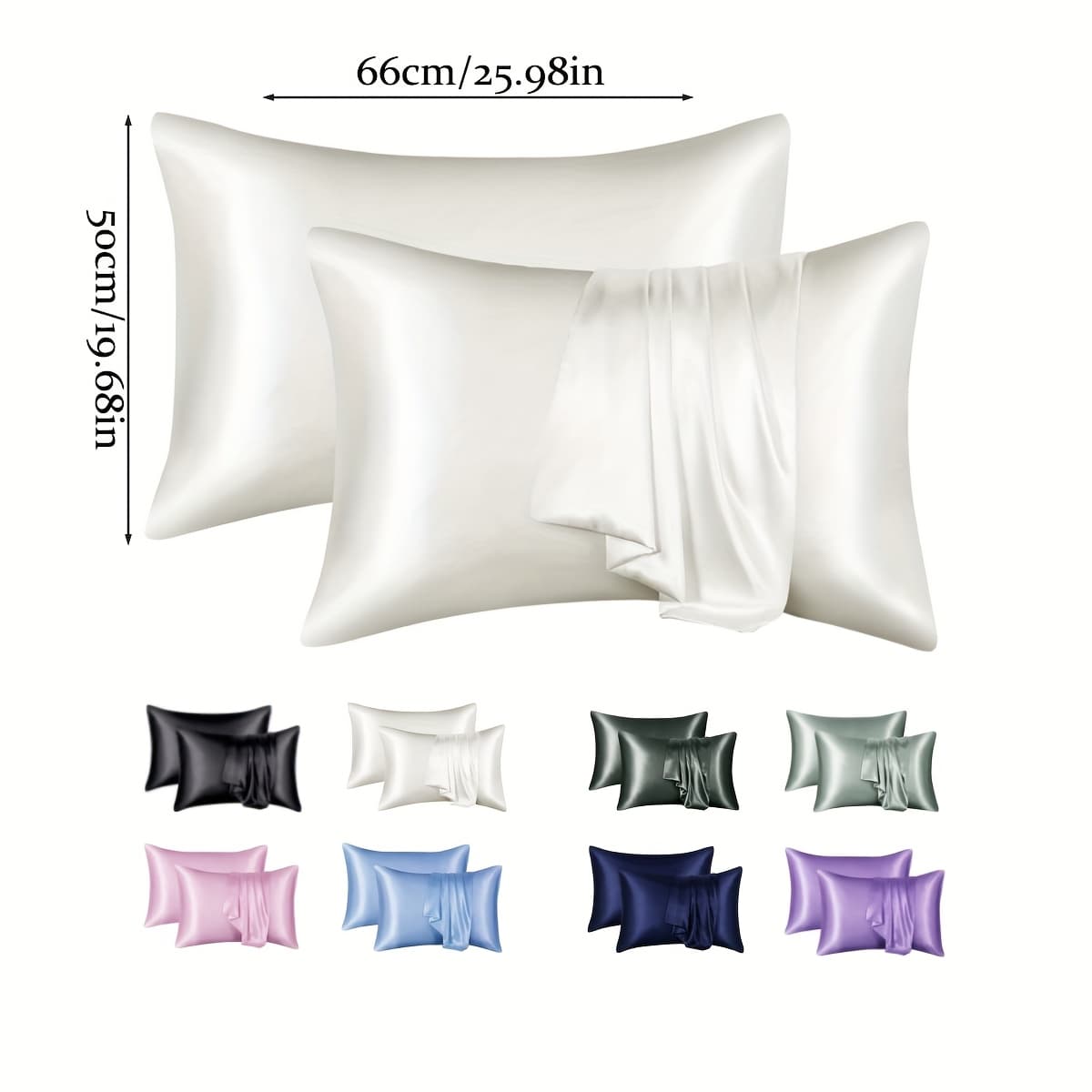 TEMU 2pcs, Satin Pillowcases, Hypoallergenic Polyester, Envelope Closure, Fabric Material, No Decorations Or Prints