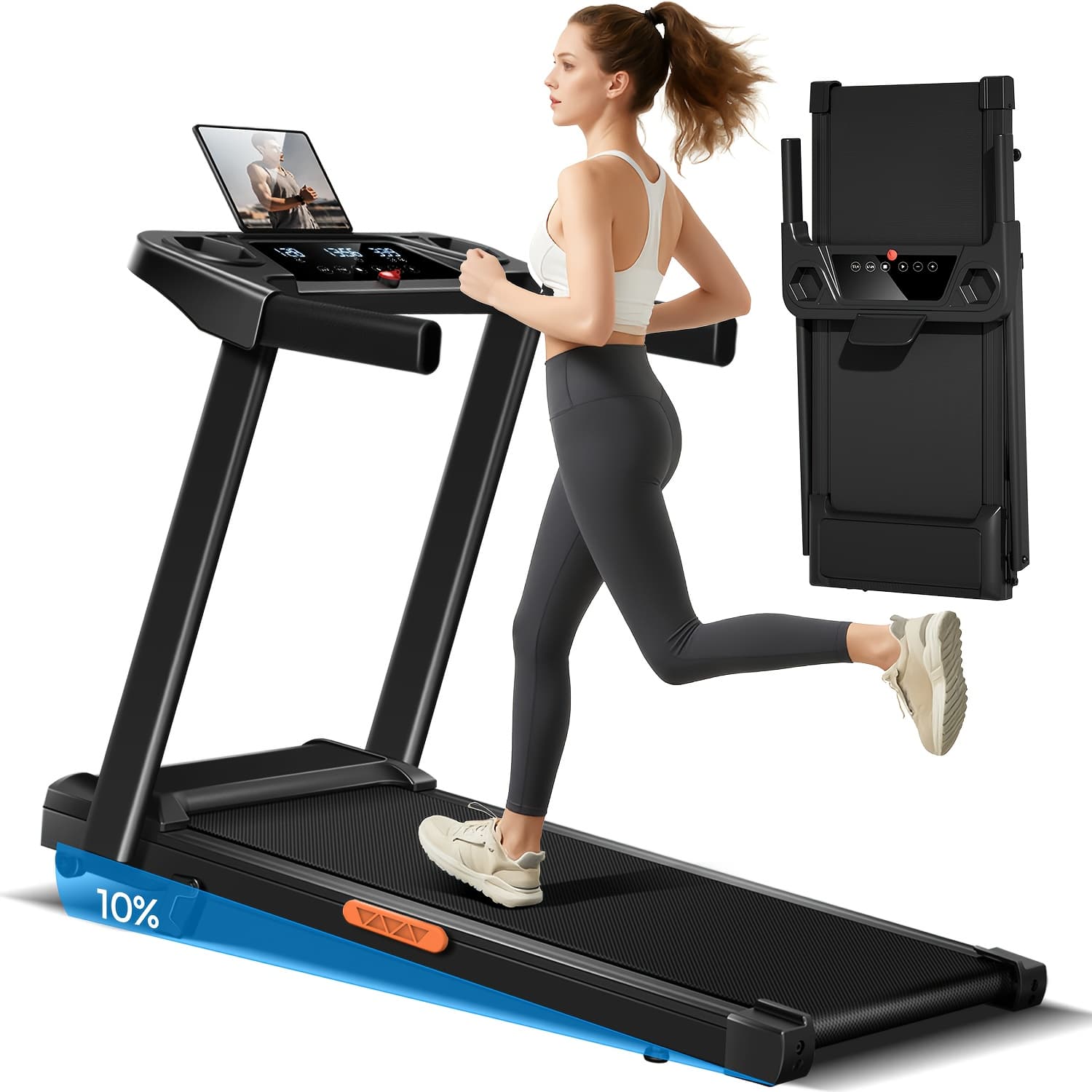 TEMU Umay Treadmill With 10% Incline, Portable Treadmills For Home With Handle, Foldable Treadmills For Home And Office, 265 Lbs Weight Capacity, Screen