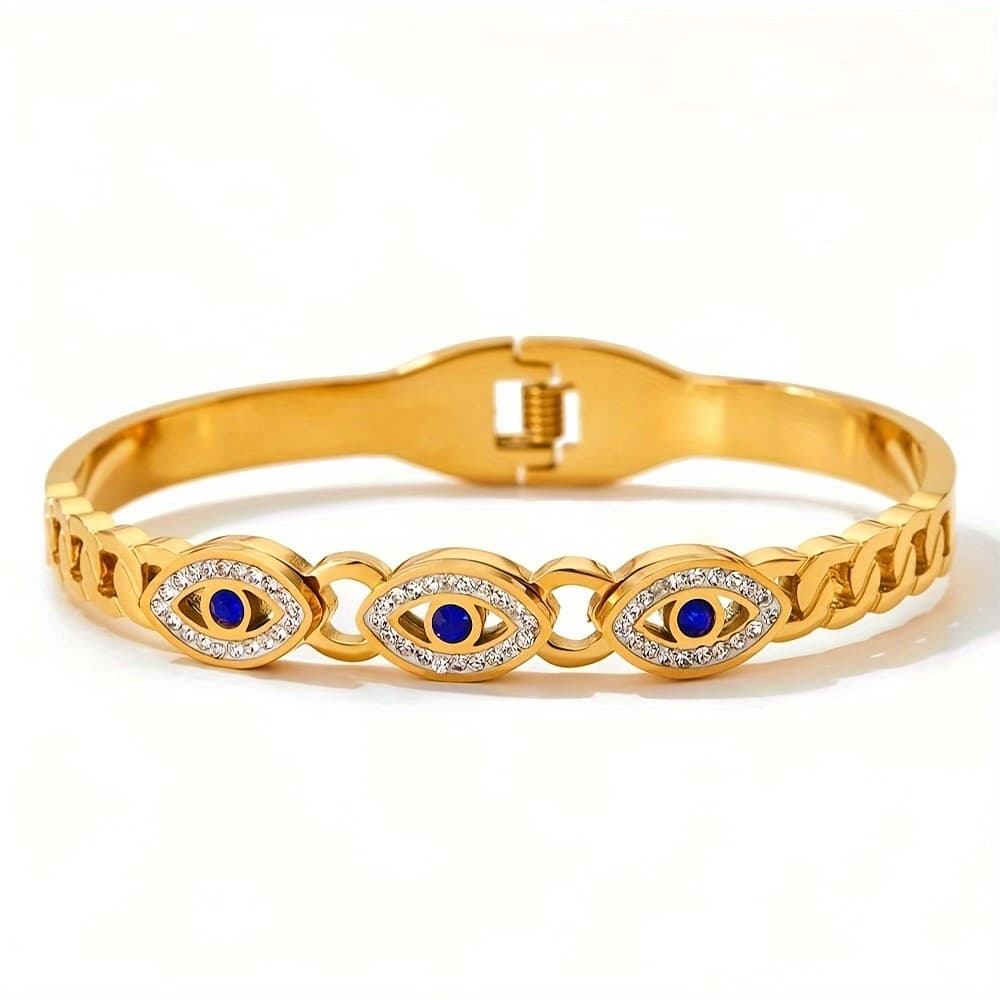 TEMU 1pc Stainless Steel Evil Eye Pattern Bracelet Women Cuff Bangle Wedding Party Gift Fashion Jewelry