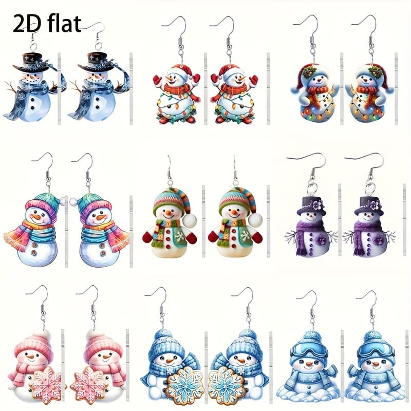 TEMU 2d Flat - 18/ Pcs 2d Flat Patterncute Snowman Pattern Acrylic Earrings Purple Outfit Christmas Snowman Earrings Suitable For Daily Wear Or Holiday Gifts Christmas Earring Set