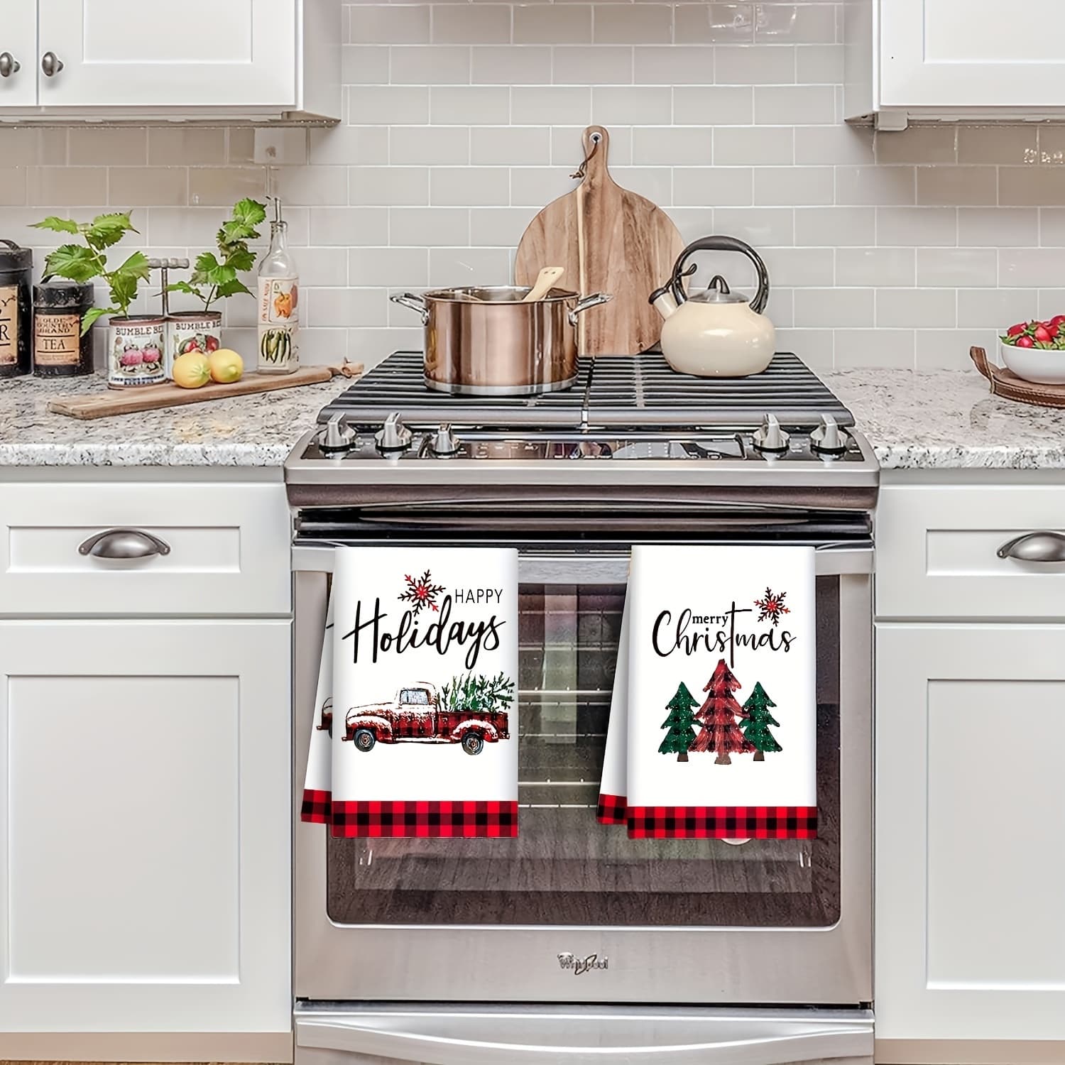 TEMU 2-pack Christmas Kitchen Towels, Festive Truck & , 16x24 Inches, Polyester Fabric, , Hand Wash , Decor