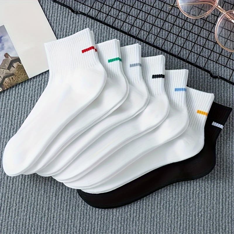 TEMU 7 Pairs Of Women's Short Socks With Colorful Stripes On The Back
