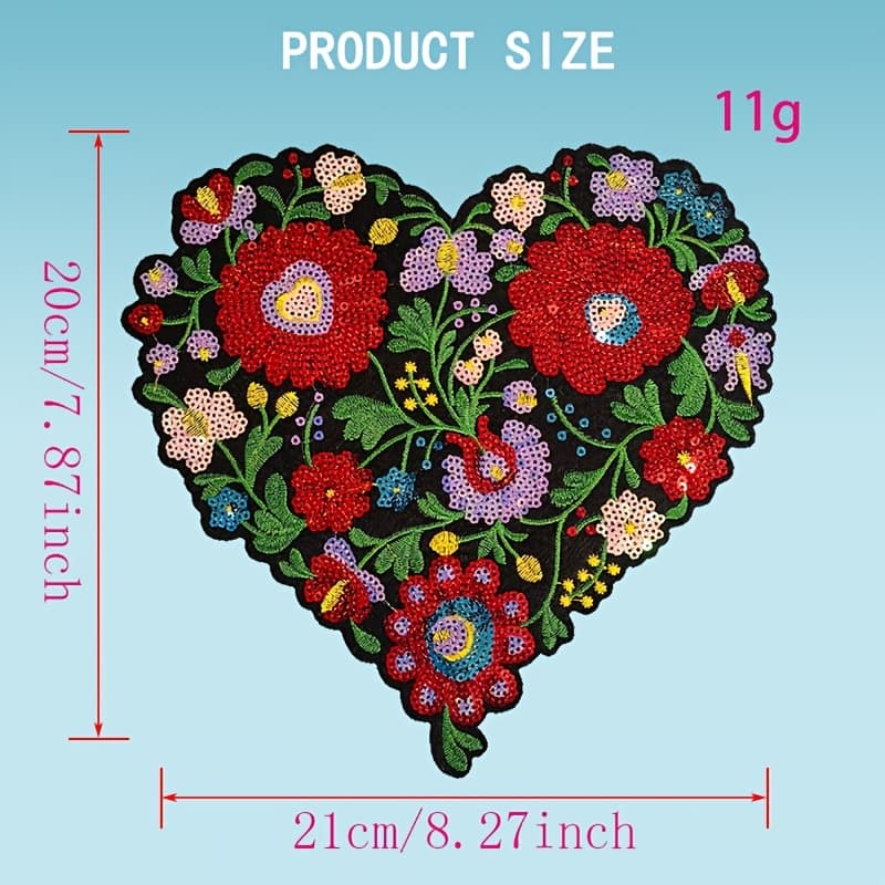 TEMU Exquisite Heart-shaped Sequin Embroidered Patch With , Iron-on Adhesive Backing, Suitable For Decorating Bags And Clothing, Multiple Colors, Bright And Fashionable