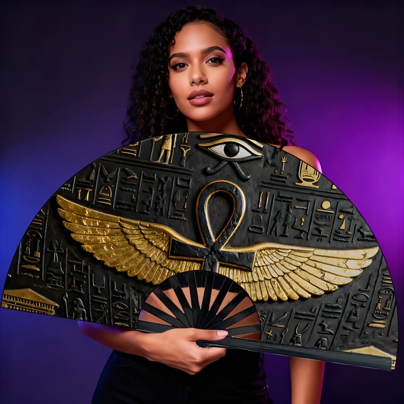 TEMU A Handheld Fan With Egyptian Theme, Exquisite Ancient Egyptian , , Lightweight And Portable Daily Cooling Fan, Suitable For Men And Women's Travel Accessories