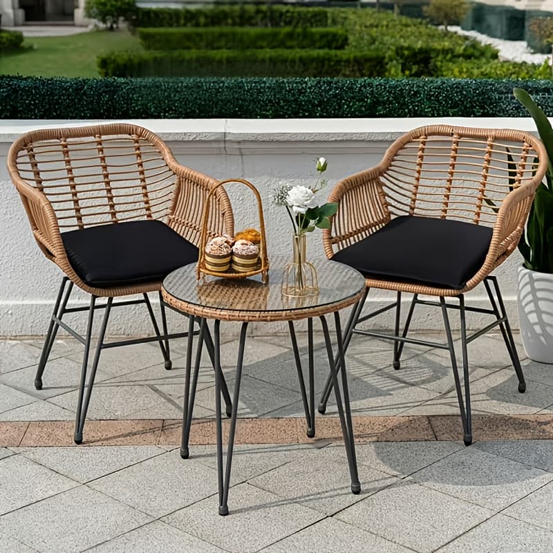 TEMU 3pcs Outdoor Patio Furniture Set, Comfortable And Breathable Bistro Table And Chairs Set With Soft Cushion, Suitable For Use In Gardens, , And Poolside Area