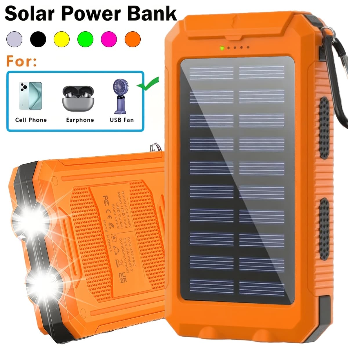 TEMU Solar Charger, 12800 Mah Portable Solar Battery, In A 1pc Or 3pcs Set Setdual Usb 5v Output/led Flashlight For All Cell Phones, Outdoor External Backup Power Charger, Perfect For Camping Trips