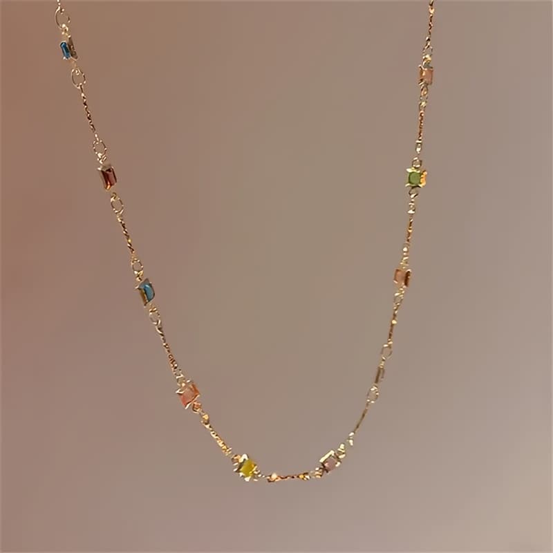 TEMU 1pc Women' Luxury Square Colored Necklace, Fine Clavicle Chain And Minimalist, Fashion Women Gifts