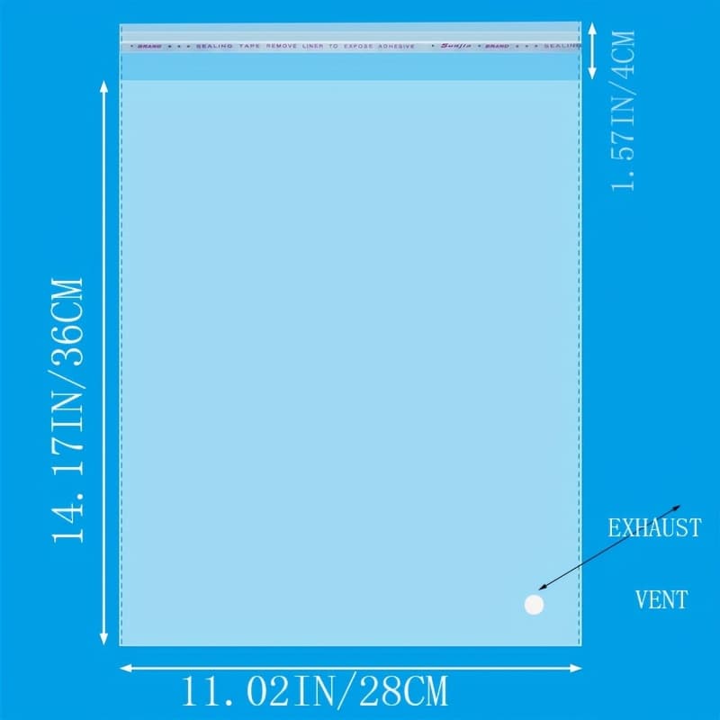 TEMU 100pcs Clear Self Sealing Cellophane Bags Self Adhesive Resealable Cellophane Bag For Packaging Shirts Clothing Gifts Decorative Wrappers Thick Gift Bag, Thickened 28 X 40cm With Riser Vent-5mil