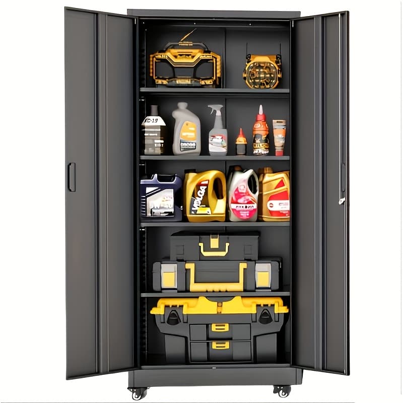 TEMU Metal Lockers With Wheels, 73 "h Rolling Metal Lockers With Doors And Shelves, Steel Lockable Lockers On Wheels, Garage/car Repair Lockers, Black