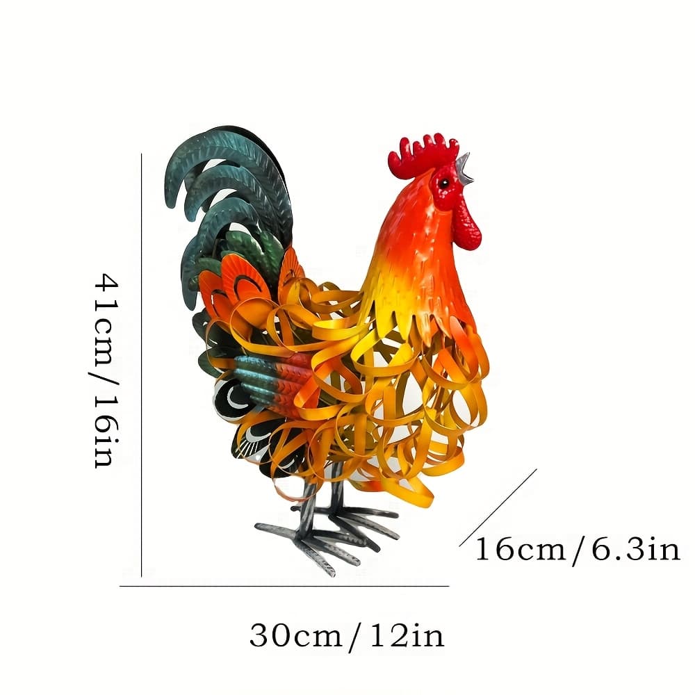 TEMU Vintage Wrought Iron Rooster Garden Statue, Outdoor Wind-resistant Courtyard Decoration, Large Metal Art Sculpture, Farmhouse-style Home Decor, New Year And Christmas Gift