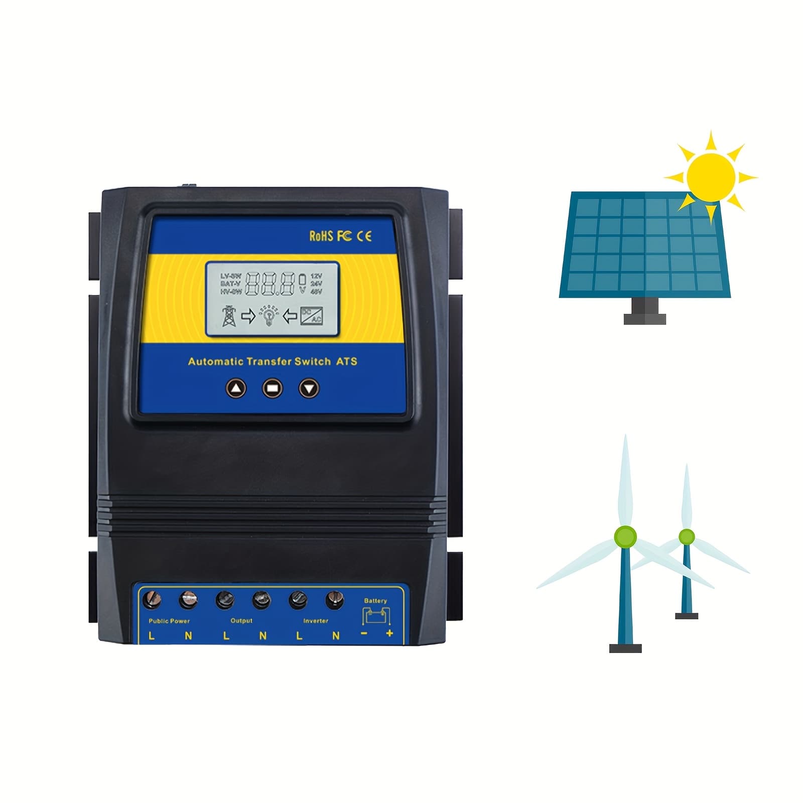 TEMU Moes Controller 50a Automatic Transfer Switch For Off Grid Solar Ats 12v 24v 48v Ac 110v 220v
