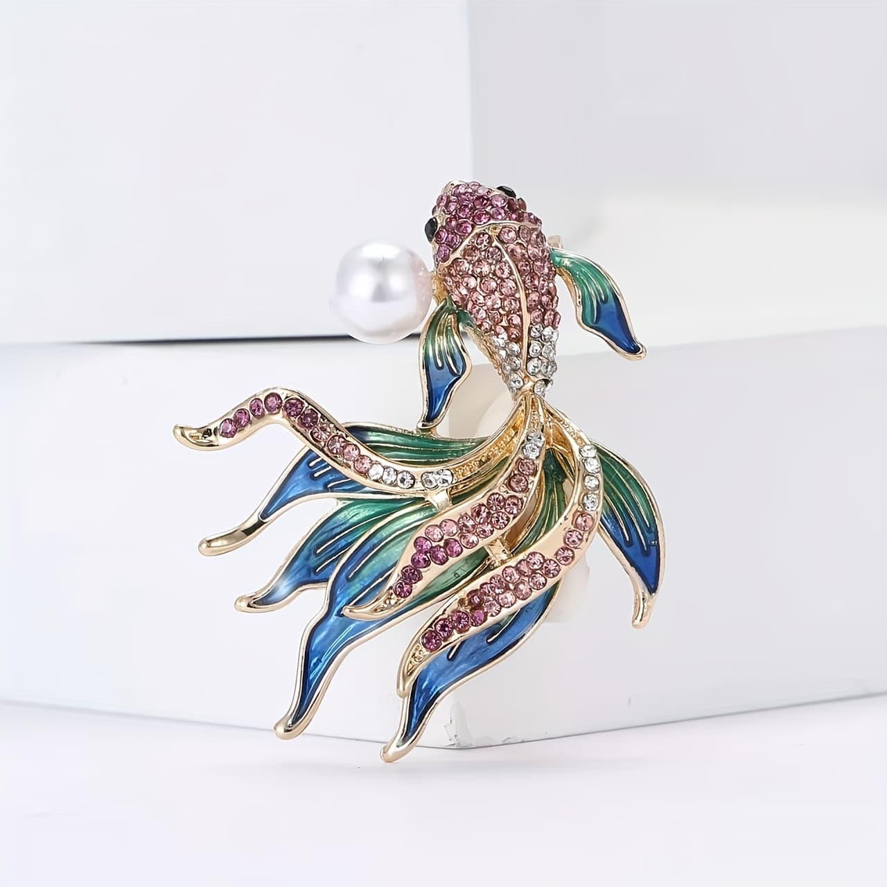TEMU High-end Fashion Brooch Featuring A Chinese-style Pearl Koi Fish, A Unique And Luxurious Design For Suit Additions