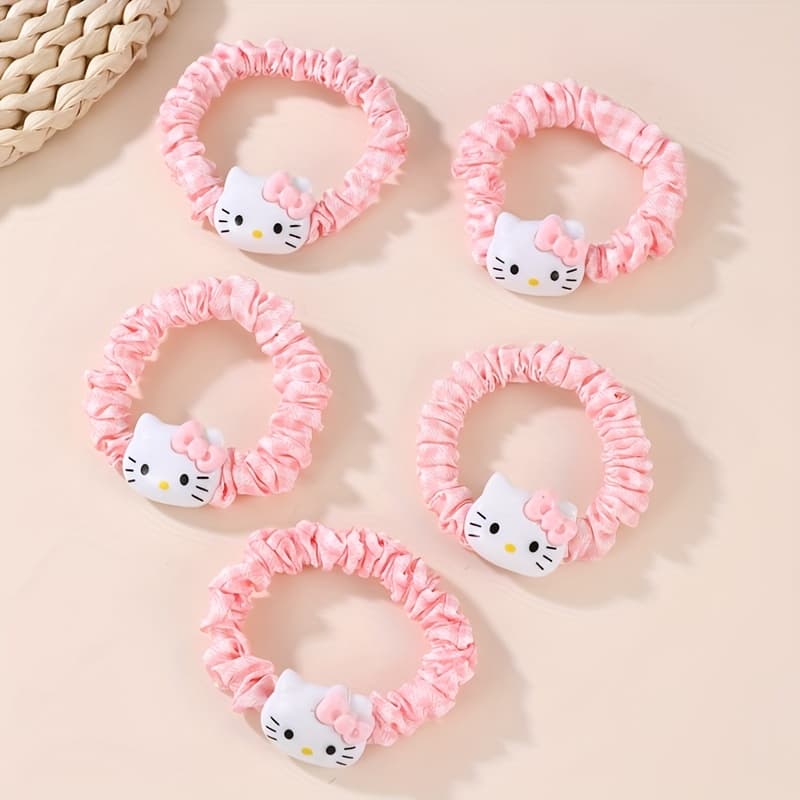 TEMU Series 5pcs/set Pink Hello Tie Hair Rope Suitable For And Ladies To Tie Hair Rubber Band Hair Additions Hair Additions