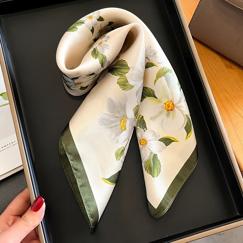 TEMU A Scarf With Floral Pattern That Used In Multiple Ways, Featuring A Satin Texture Lightweight And Breathable, Outfits. A Stylish Accessory Suitable For All