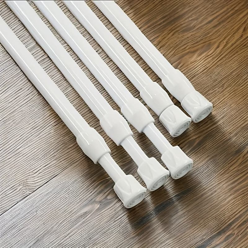 TEMU 4pcs 16in-28in Classic White Steel Telescopic Rod, Adjustable Multipurpose Curtain Rod, Punch-free Extendable Pole For Kitchen, Bathroom, Bedroom, Window Treatment, And Closet Organizing