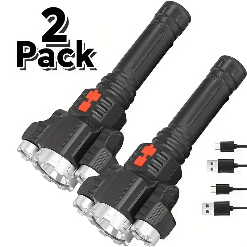 TEMU 1/2pcs 3led Rechargeable Flashlight High Flashlight Long Distance Flashlight Powerful Camping Gear For Outdoor Hiking Camping Fishing Survival And Equipment For Men And Husband Gift